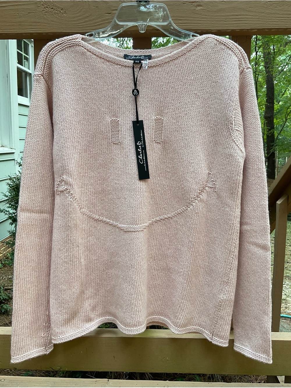 NWT Charlie B Soft Pink Knit Sweater Smiley Face
